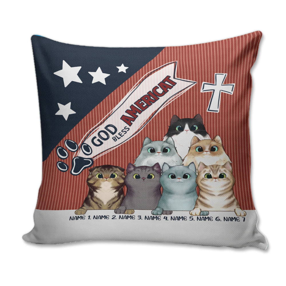 Personalized Cat Lover Pillow - God bless Americat - Independence Day - Custom Cat Breeding - Pillow - GoDuckee