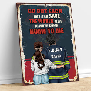 Personalized Firefighter Couple Poster - Go Out Each Day And Save The World - Retro - Poster & Canvas - GoDuckee