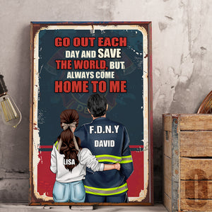 Personalized Firefighter Couple Poster - Go Out Each Day And Save The World - Retro - Poster & Canvas - GoDuckee