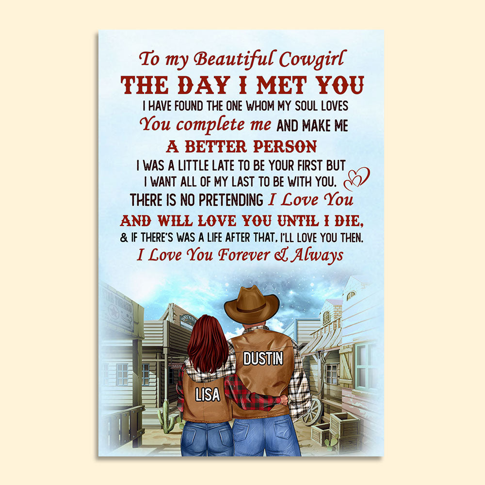 Personalized Cowboy Cowgirl Couple Poster - To My Beautiful Cowgirl - Poster & Canvas - GoDuckee