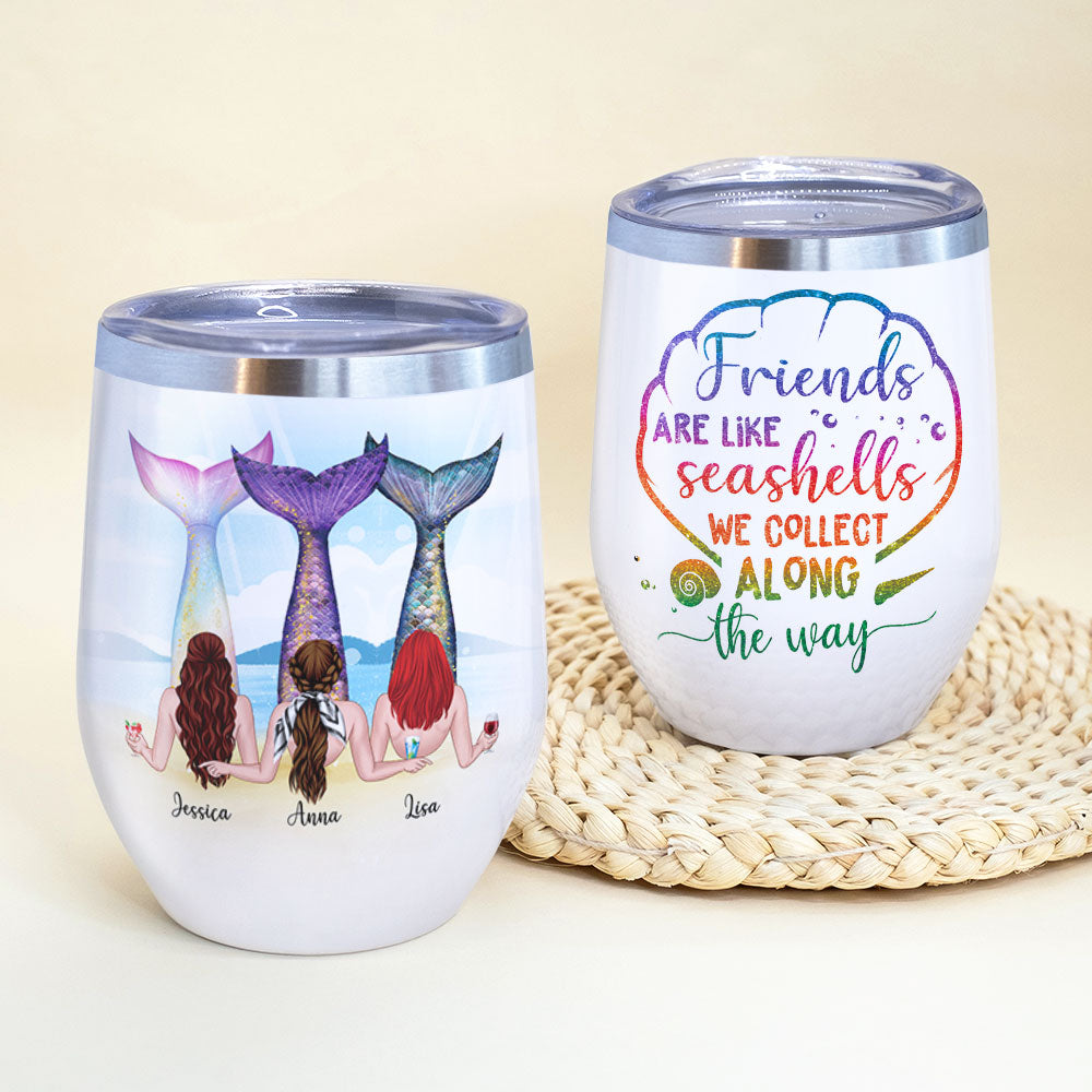 Mermaid Custom Wine Tumbler Beach Please We're Mermaids