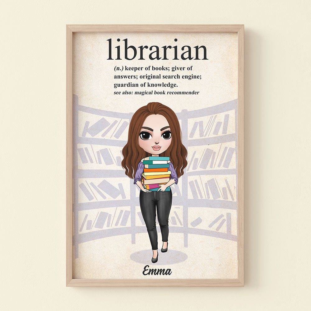Personalized Library Girl With A Stack of Books Poster - Products Librarian Definition - Poster & Canvas - GoDuckee