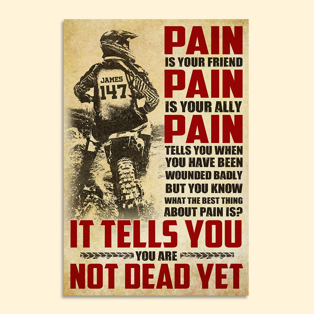 Vintage Motocross Poster - Custom Name, Number Rider - Pain Is Your Friend, Your Ally - Poster & Canvas - GoDuckee