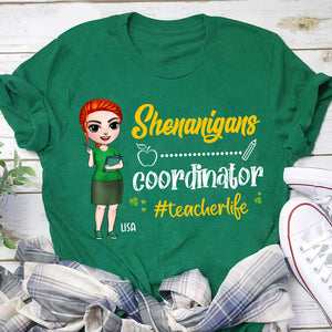 Patrick Day Shenanigans - Personalized Shirts - Gift For Teacher - Chibi Teacher Front View - Shirts - GoDuckee