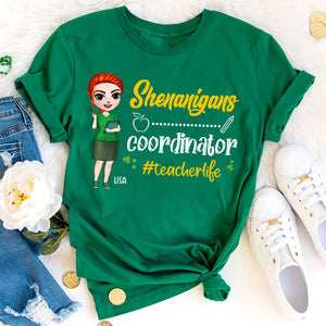 Patrick Day Shenanigans - Personalized Shirts - Gift For Teacher - Chibi Teacher Front View - Shirts - GoDuckee