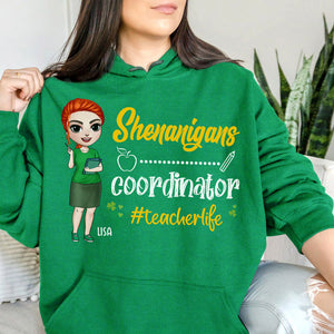 Patrick Day Shenanigans - Personalized Shirts - Gift For Teacher - Chibi Teacher Front View - Shirts - GoDuckee