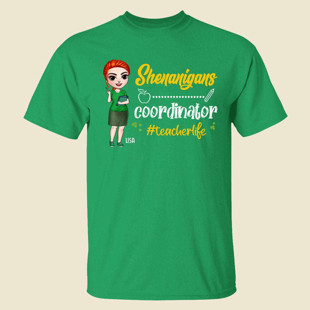 Patrick Day Shenanigans - Personalized Shirts - Gift For Teacher - Chibi Teacher Front View - Shirts - GoDuckee