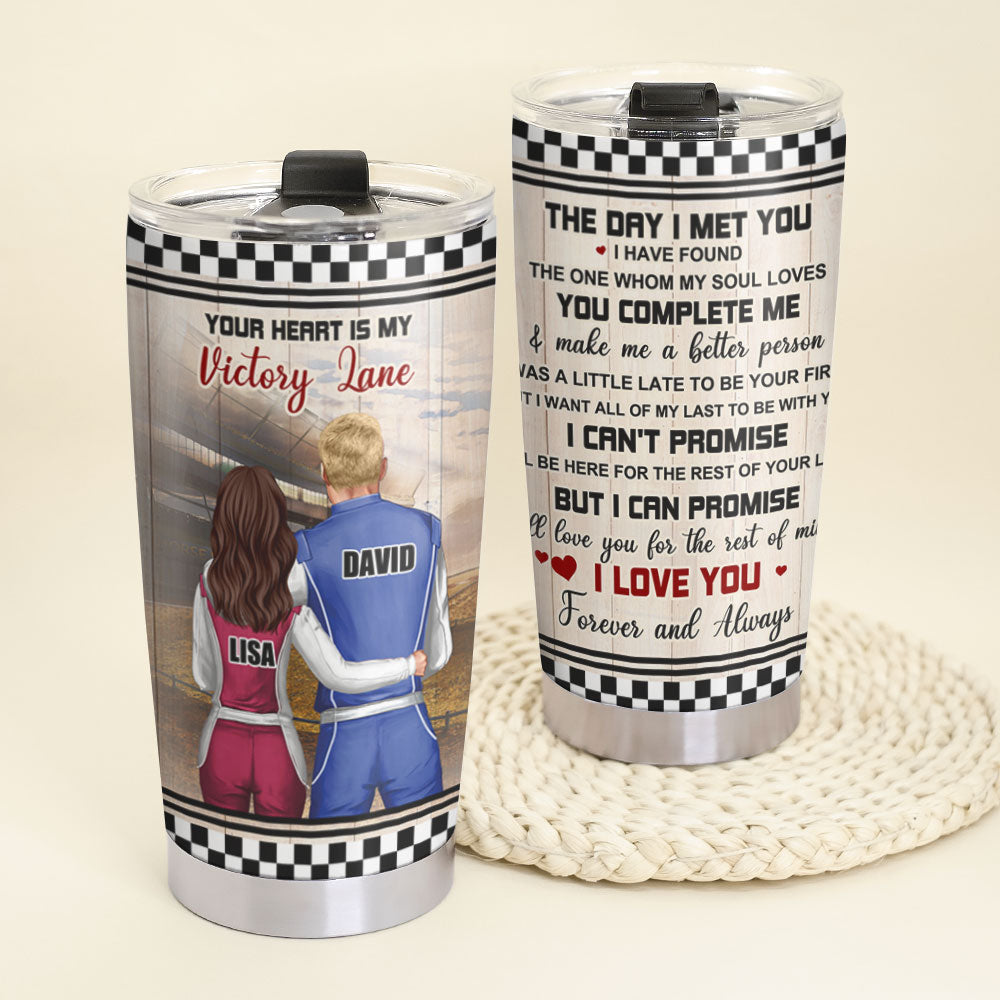 Dirt Track Racing - Personalized Couple Tumbler Cup - Your Heart Is My Victory Lane - Tumbler Cup - GoDuckee