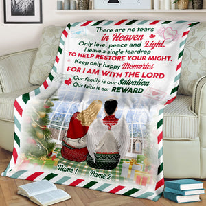 Personalized Christmas Wife & Husband In Heaven Blanket - There Are No Tears In Heaven - Stamp Postage - Blanket - GoDuckee