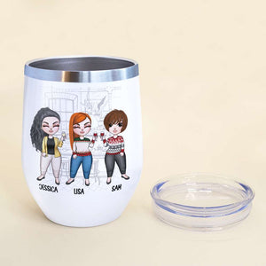 Personalized Sweater Girls Dolls Wine Tumbler - Not All Girls Are Made Of Sugar And Spice - Christmas Theme - Wine Tumbler - GoDuckee