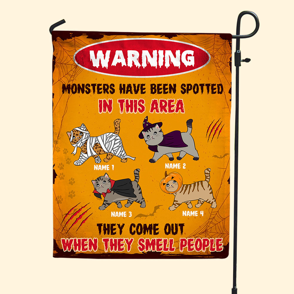Personalized Gift For Cat Lovers, Cat Monsters Have Been Spotted In This Area - Custom Warning Flag - Flag - GoDuckee
