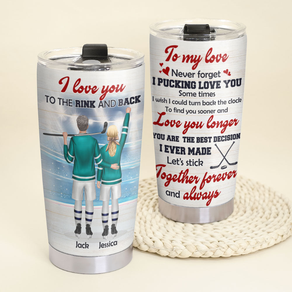 Personalized Hockey Couple Tumbler - I Love You To The Rink And Back - Tumbler Cup - GoDuckee