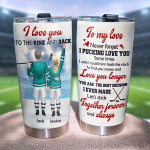 Personalized Hockey Couple Tumbler - I Love You To The Rink And Back - Tumbler Cup - GoDuckee