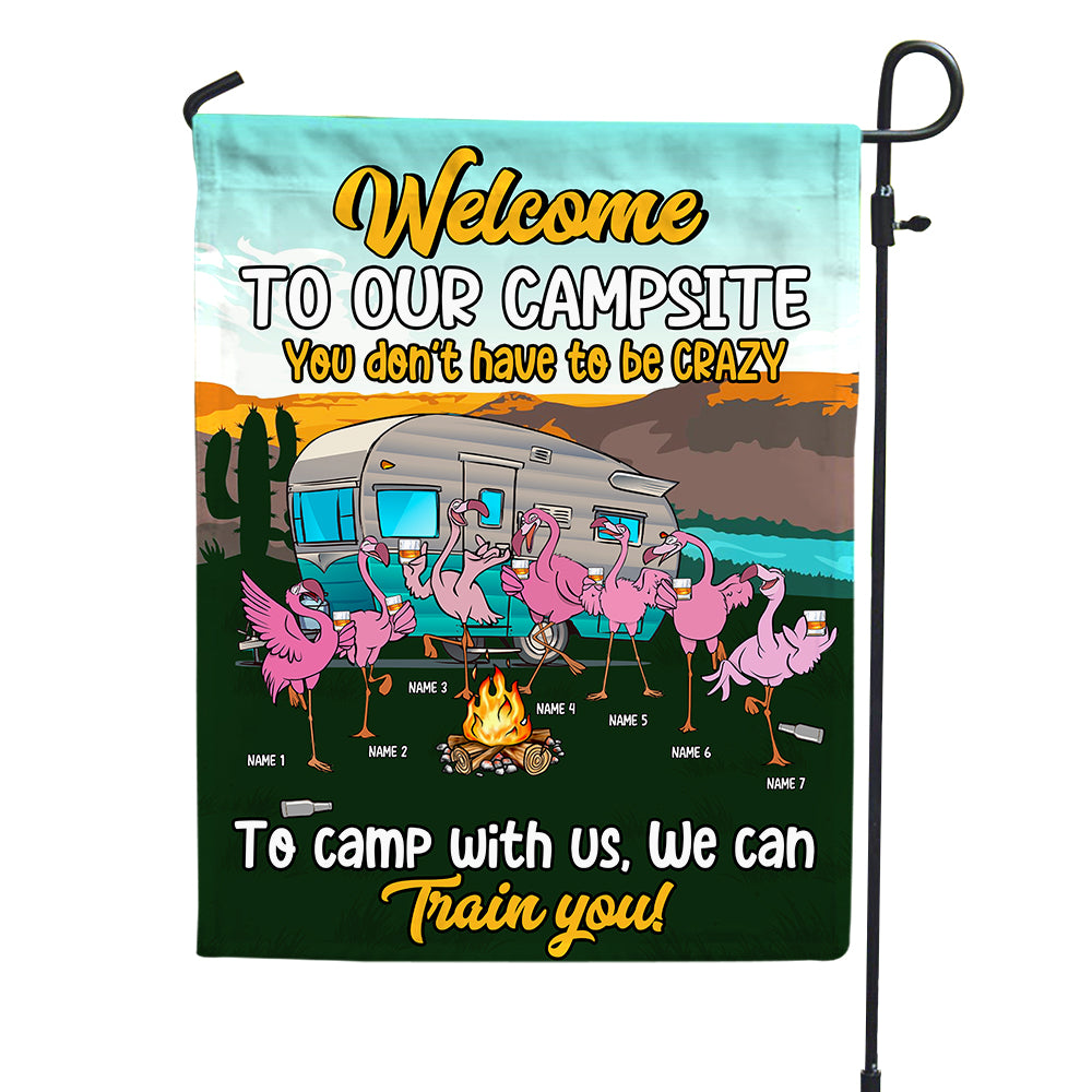 Personalized Gifts For Flamingo Welcome To Our Campsite - Custom Camping Flag - Flag - GoDuckee