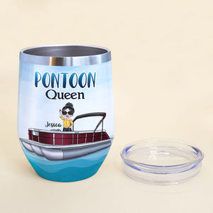 Personalized Pontoon Queen Wine Tumbler - Classy Sassy & Smart Assy - Wine Tumbler - GoDuckee