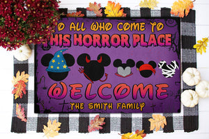 Personalized Family Welcome Mat - To All Who Come To This Horror Place - Doormat - GoDuckee