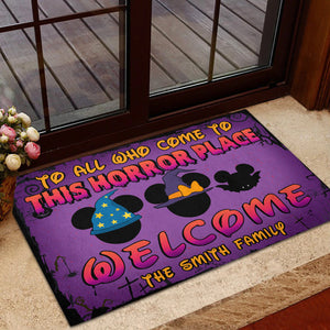 Personalized Family Welcome Mat - To All Who Come To This Horror Place - Doormat - GoDuckee