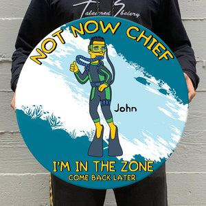 Simpsonalized Gifts For Scuba Diving Couples, Not Now Chief We're in zone Custom Round Wooden Sign - Wood Sign - GoDuckee