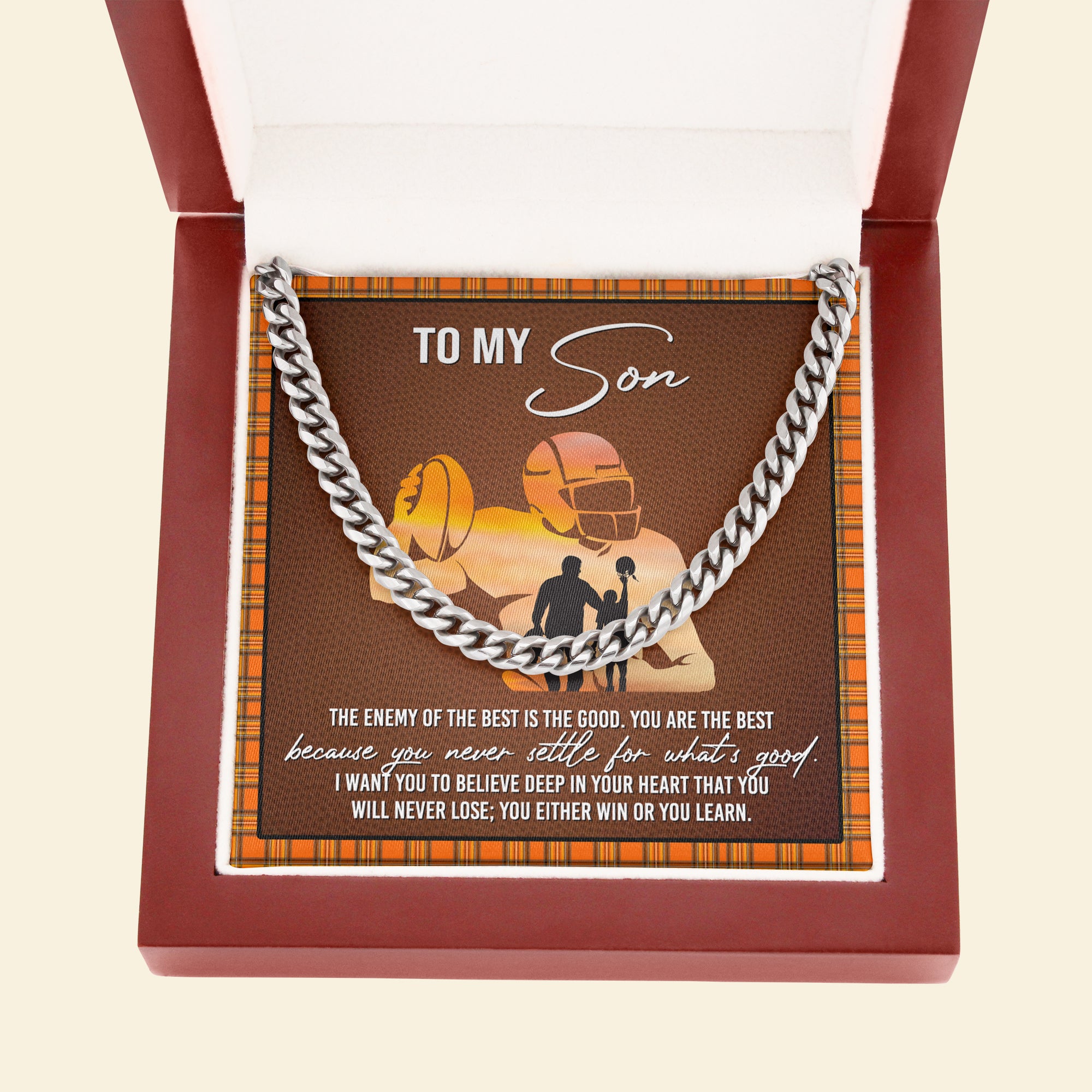 American Football To My Son - Personalized Cuban Link Chain - Jewelry - GoDuckee