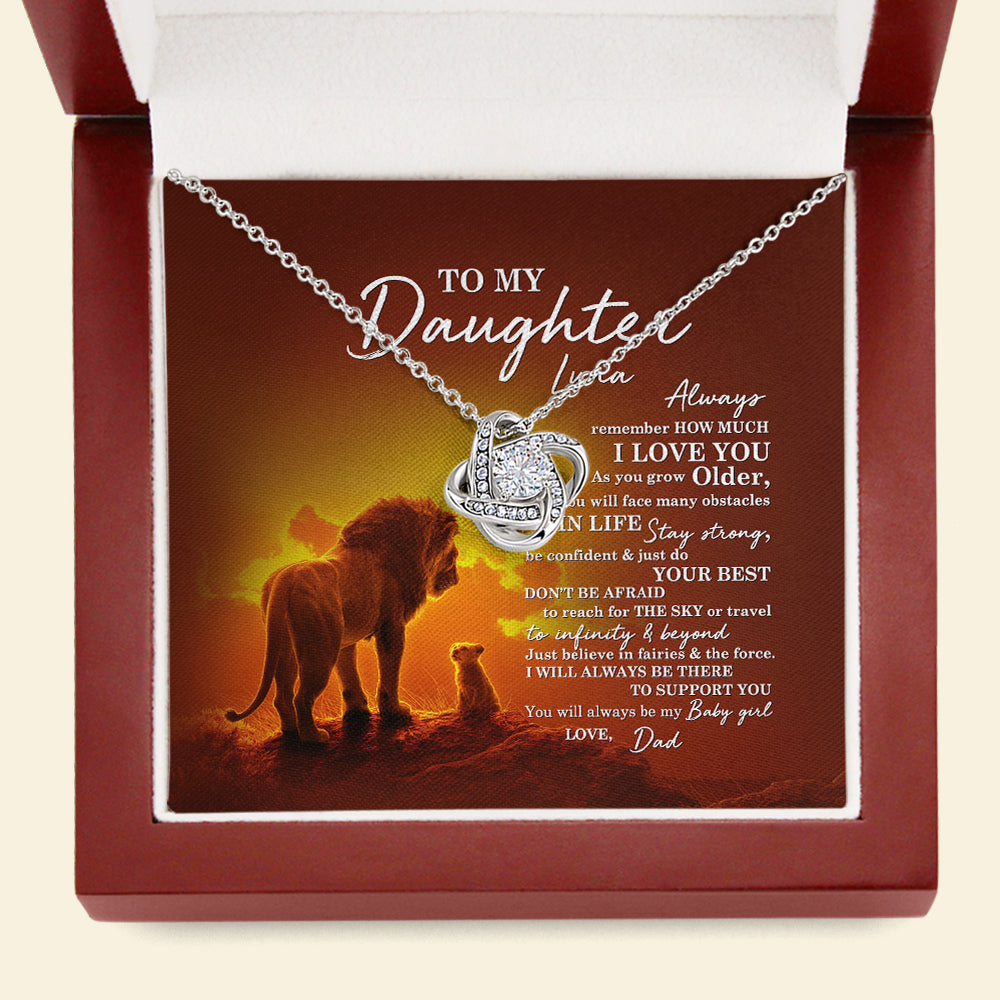 Lion To My Daughter - Personalized Love Knot Necklace - Jewelry - GoDuckee