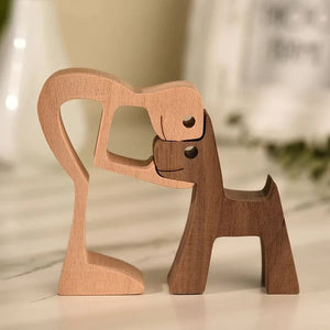 With Fur-Friend Family Wood Sculpture Table Ornaments - Ornament - GoDuckee