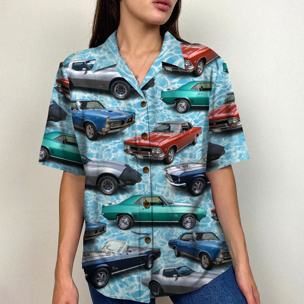 Custom Muscle Car Photo Hawaiian Shirt, Sexy Girls Sitting On Cars