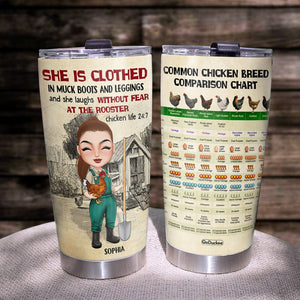 She Is Clothed In Muck Boots And Leggings Personalized Chicken Girl Tumbler Cup Gift For Farmer - Tumbler Cup - GoDuckee