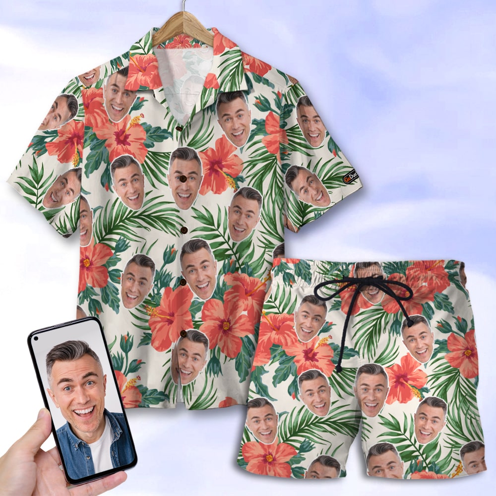 Custom Hawaiian Shirt and Beach Shorts, Gift For Him, Laughing Man - Hawaiian Shirts - GoDuckee