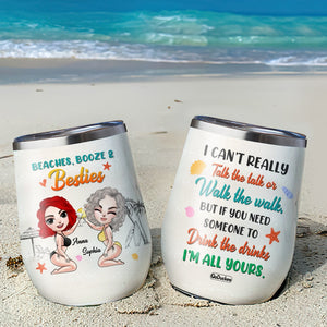 Beaches Booze & Besties Personalized Friends Wine Tumbler Gift For Friends - Wine Tumbler - GoDuckee