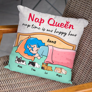 Nap Queen Nap Time Is Our Happy Hour Personalized Dog Cat Pillow Gift For Cat Lovers, Dog Lovers - Pillow - GoDuckee