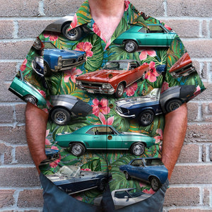 Custom Classic Car Photo Hawaiian Shirt, Floral Pattern, Summer Gift - Hawaiian Shirts - GoDuckee