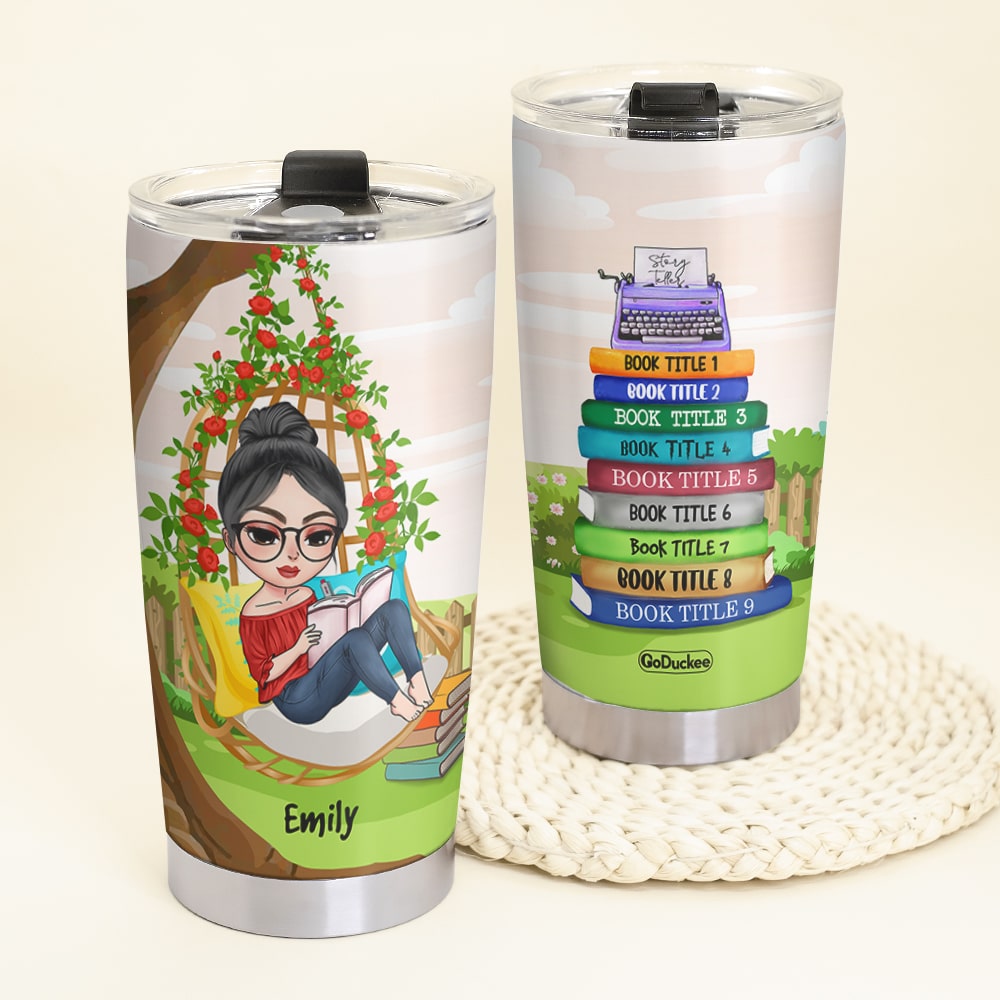 Personalized Writer-Author Tumbler Cup - custom book titles - Reading Girl - Tumbler Cup - GoDuckee