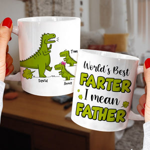 World's Best Farter I Mean Father, Personalized Mug, Gift For Dad, Father's Day Gift, Dinosaur Dad And Kids Mug - Coffee Mug - GoDuckee