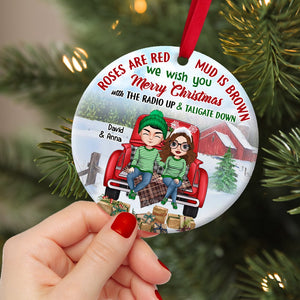 We Wish You Merry Christmas Personalized Country Couple Ornament, Roses Are Red, Mud Is Brown - Ornament - GoDuckee