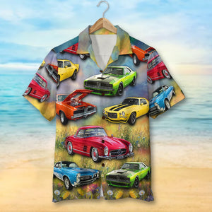 Custom Muscle Car Photo Hawaiian Shirt, Flower Field Pattern - Hawaiian Shirts - GoDuckee