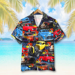 Custom Hot Rod Photo Hawaiian Shirt, Flame Pattern, Gift For Summer - Hawaiian Shirts - GoDuckee