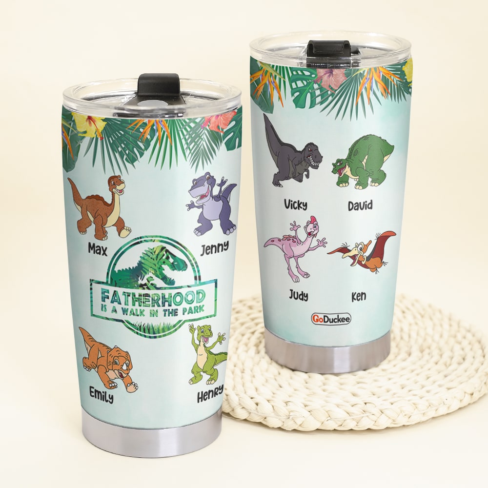Personalized Dinosaur Tumbler Cup - The Land Before Time - Fatherhood Is A Walk In The Park - Gift For Dad - Tumbler Cup - GoDuckee