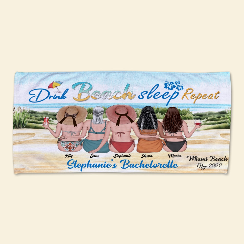 Drink Beach Sleep Repeat Personalized Friends Beach Towel Gift For Friends - Beach Towel - GoDuckee