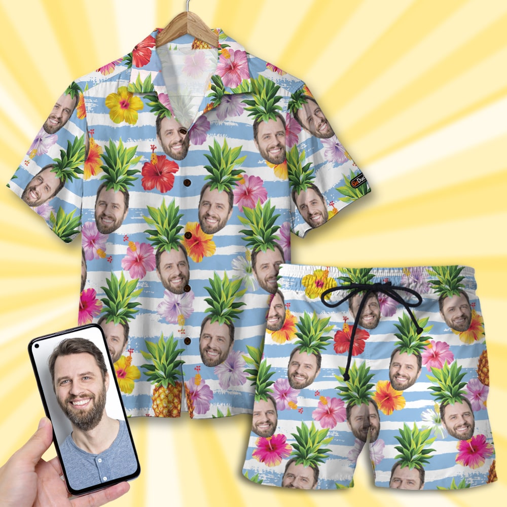 Custom Hawaiian Shirt and Beach Shorts, Pineapple Seamless Pattern - Hawaiian Shirts - GoDuckee