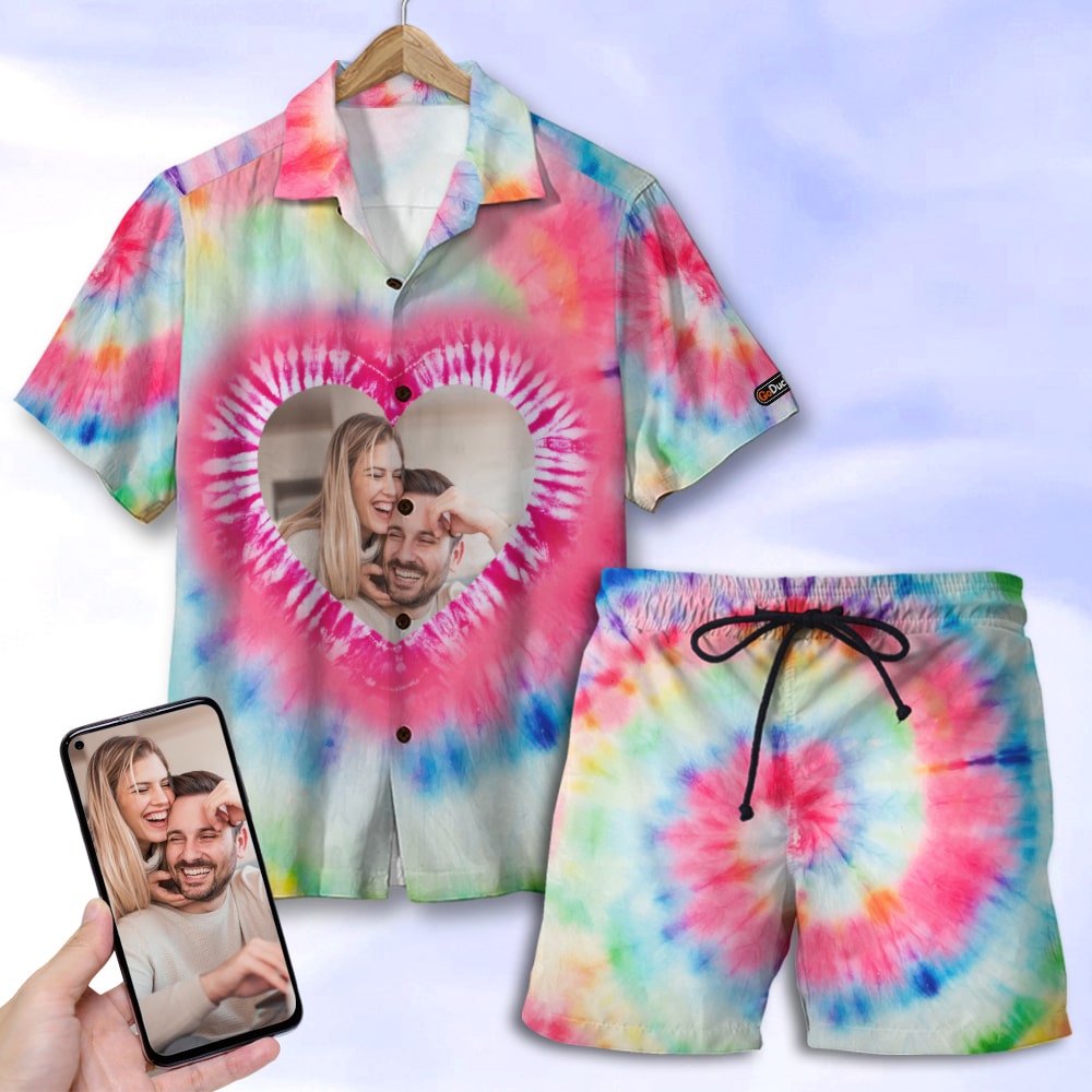 Custom Couple Tie Dye Hawaiian Shirt and Men Beach Shorts, Gift For Couple - Hawaiian Shirts - GoDuckee