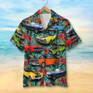 Custom Muscle Car Photo Hawaiian Shirt, Tropical Forest Pattern - Hawaiian Shirts - GoDuckee