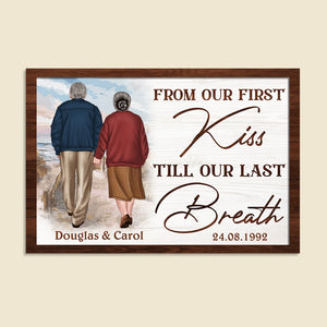 From Our First Kiss Till Our Last Breath Layered Old Couple Wood Sign Stand Gift For Couple - Wood Sign - GoDuckee