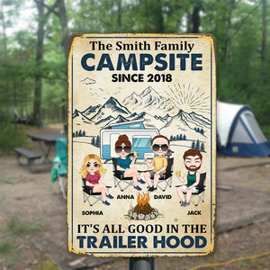 It's All Good In The Trailer Hood - Personalized Camping Family Metal Sign - Gift For Family - Metal Wall Art - GoDuckee