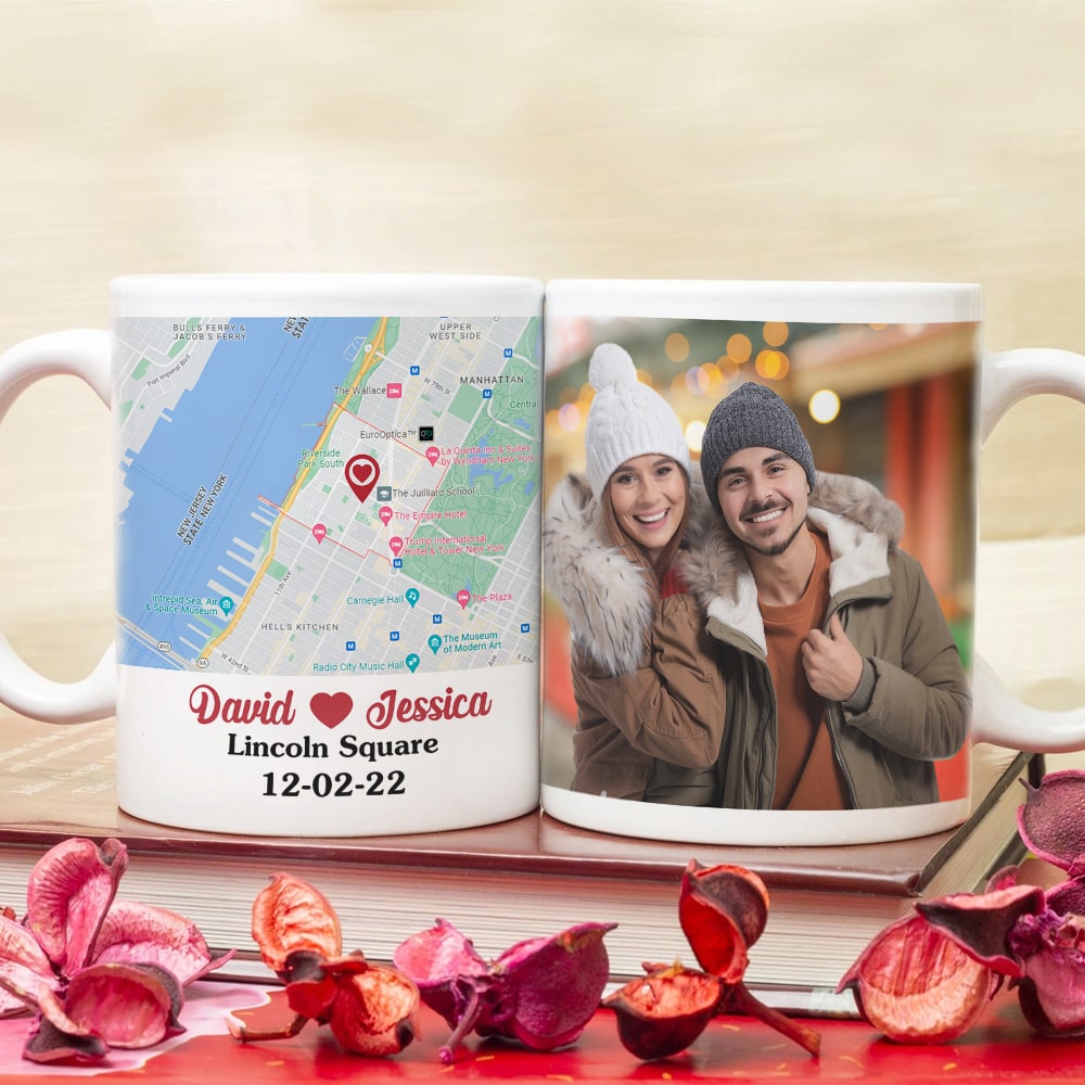 Custom Couple Photo Mug, Custom Love Map, Gift For Couple - Coffee Mug - GoDuckee