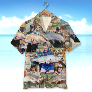 Custom Fishing Photo Shirt, Magazine Pattern, Gift For Fishing Lovers - Hawaiian Shirts - GoDuckee