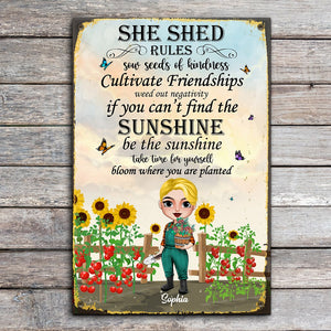 She Shed Rules Personalized Gardener Metal Sign Gift For Gardener - Metal Wall Art - GoDuckee