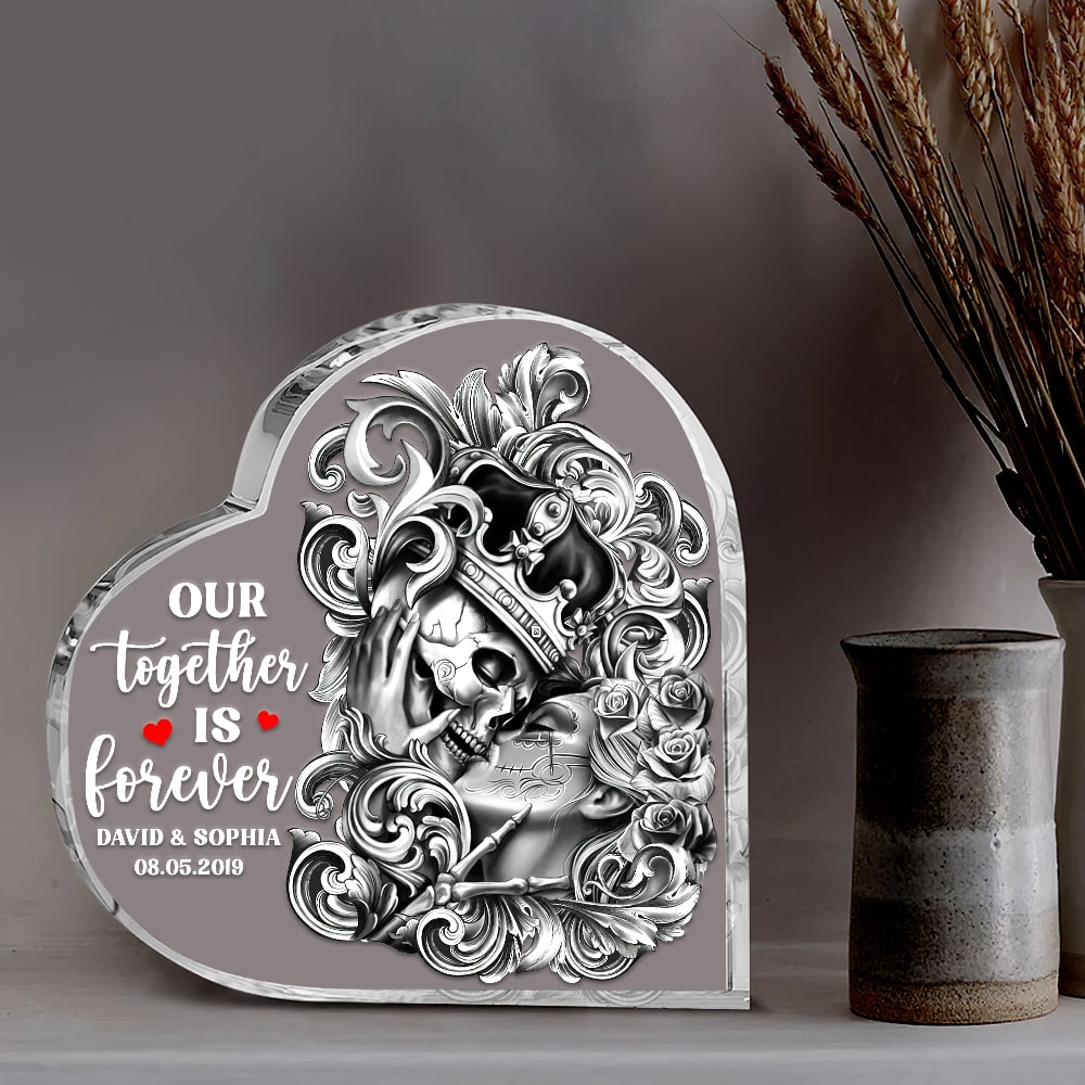 Our Together Is Forever, Personalized Acrylic Plaque, Gift For Couple, Skull Couple - Decorative Plaques - GoDuckee