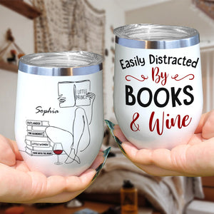 Easily Distracted By Books & Wine - Custom Book Titles Tumbler - Gift For Couple - Wine Tumbler - GoDuckee