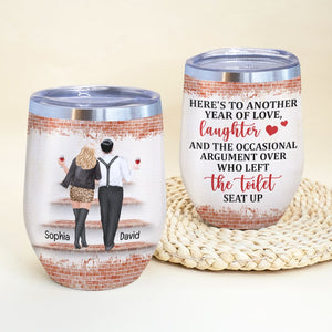 Here's To Another Year Of Love, Personalized Wine Tumbler, Gifts For Couple - Wine Tumbler - GoDuckee