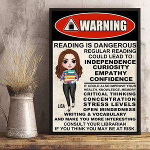 Personalized Warning Librarian Poster - Girl With Bookstack - Librarian Reading Is Dangerous - Poster & Canvas - GoDuckee